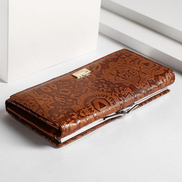 Кошелёк женский, 5 отделов, для карт, для монет, наружный карман, цвет коричневый