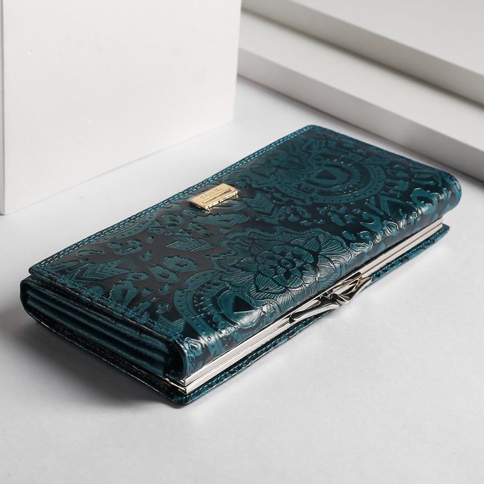 Кошелёк женский, 5 отделов, для карт, для монет, наружный карман, цвет бирюзовый