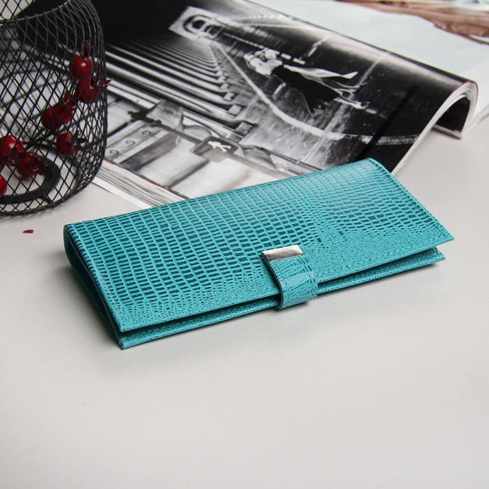 Кошелёк женский, отдел, для карт, для монет, игуана, цвет бирюзовый