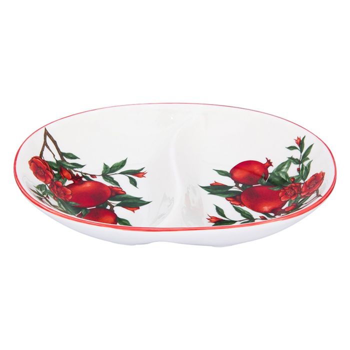 Менажница "Гранаты" 2 секции, 22,5 х 15,5 х 4,2 см, овальная, каждая секция 150 мл