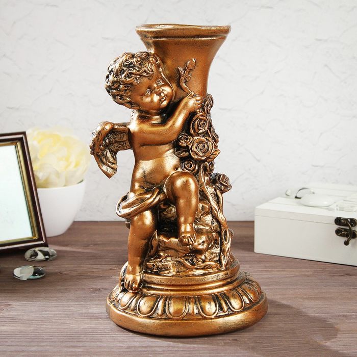 Статуэтка "Ангел с подсвечником" средний, бронзовый