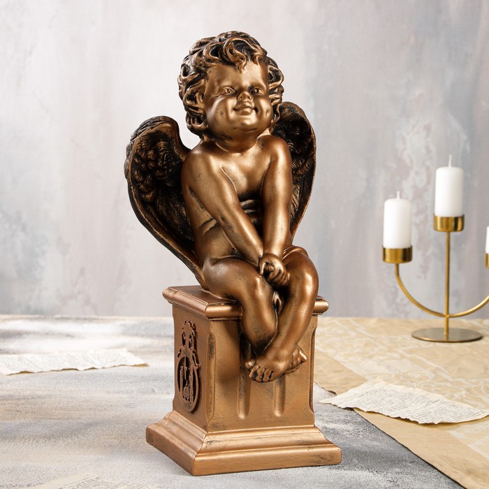 Ангелочки и эльфы Статуэтка Ангел на тумбе, бронзовая, 46 см