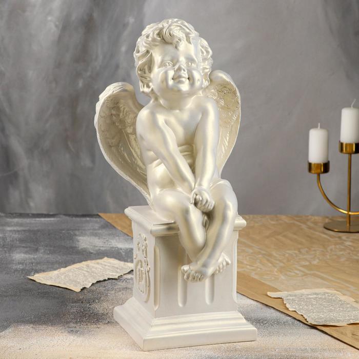 Статуэтка "Ангел на тумбе", перламутровая, гипс, 18х22х46 см