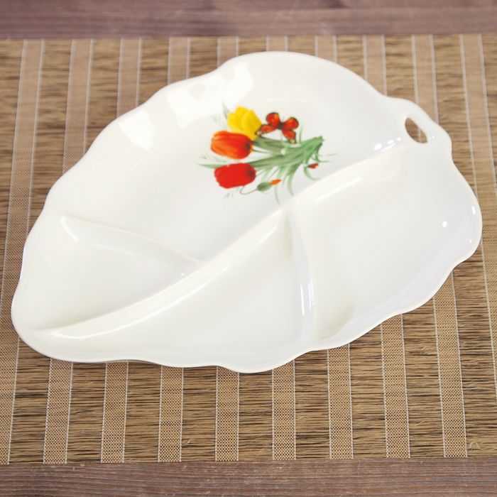 Менажница "Листик" белая с деколью, микс