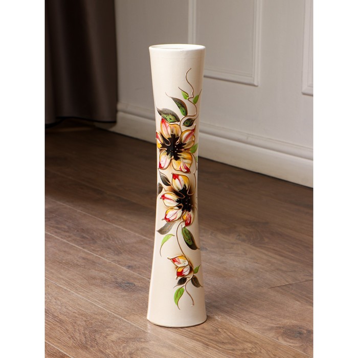 Ваза керамическая "Кубок", напольная, цветы, белая, 46 см, авторская работа