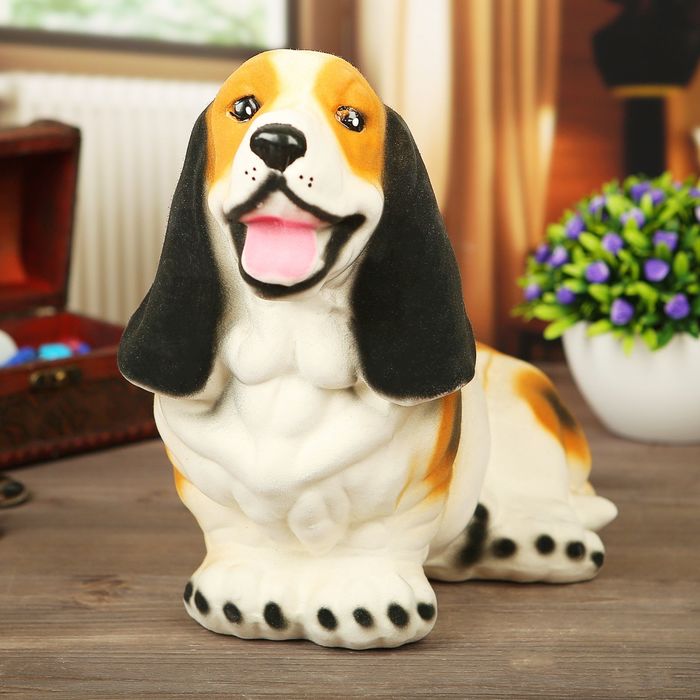 Копилка "Бигл"   флок бело-коричневый