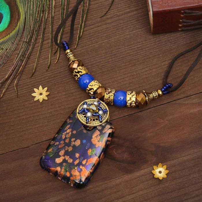 Кулон восход "Муранское стекло" прямоугольник, цвет синий, 45см