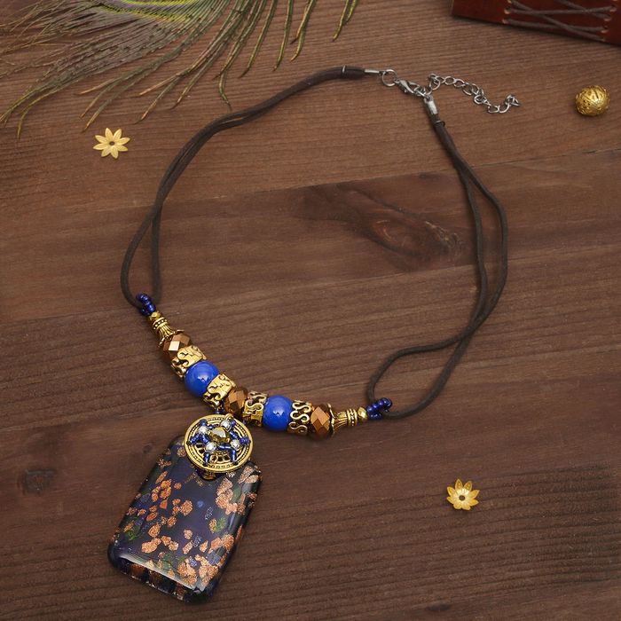 Кулон восход "Муранское стекло" прямоугольник, цвет синий, 45см