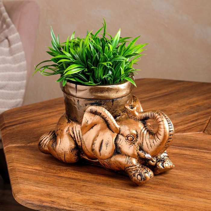 Кашпо "Слон с горшком" бронза 17 х 30 см, микс