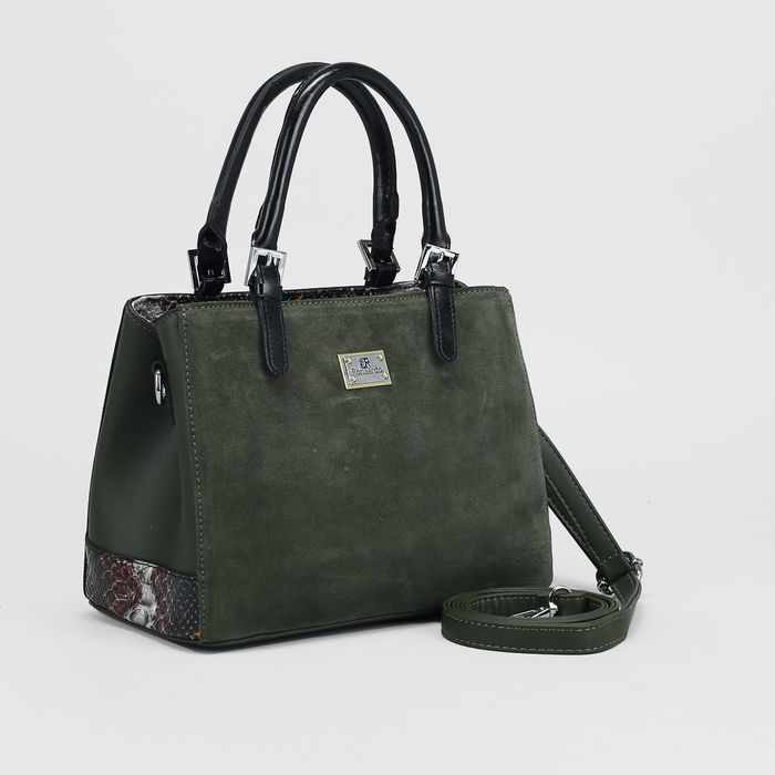 Сумка женская на молнии, 1 отдел с перегородкой, наружный карман, длинный ремень, цвет зелёный