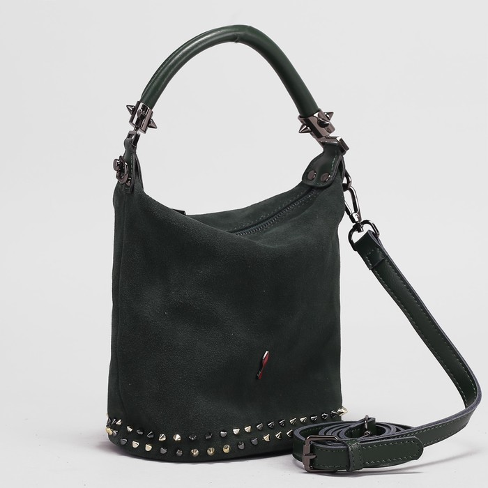 Сумка женская на молнии, 1 отдел, наружный карман, длинный ремень, цвет зелёный