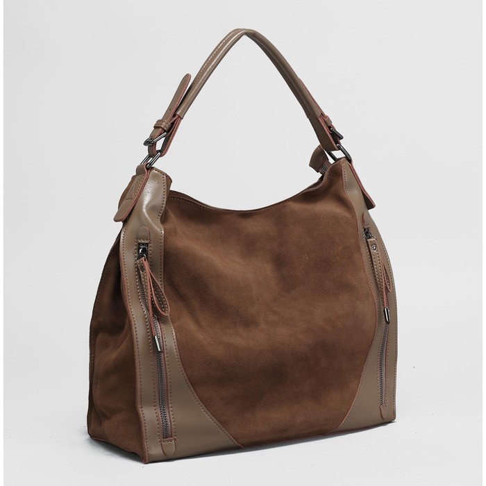 Сумка женская на молнии, 1 отдел с перегородкой, 3 наружных кармана, цвет коричневый