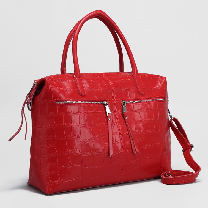 Сумка женская на молнии, 1 отдел, 3 наружных кармана, длинный ремень, цвет красный