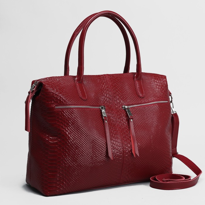 Сумка женская на молнии, 1 отдел, 3 наружных кармана, длинный ремень, цвет бордовый