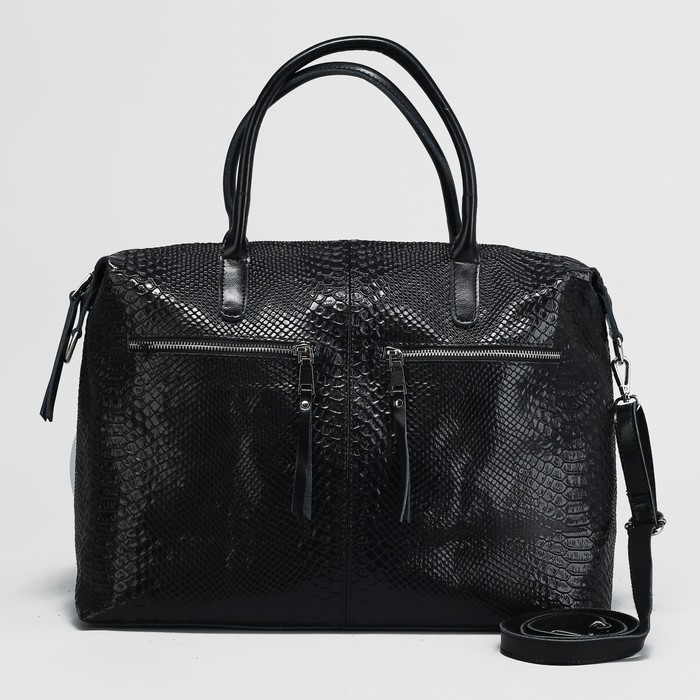 Сумка женская на молнии, 1 отдел, 3 наружных кармана, длинный ремень, цвет чёрный