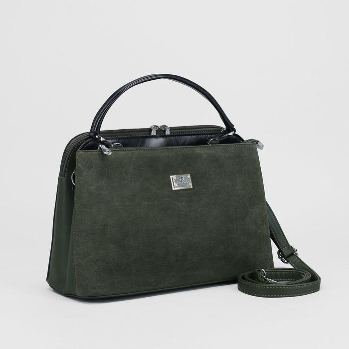 Сумка женская на молнии, 2 отдела, наружный карман, длинный ремень, цвет зелёный