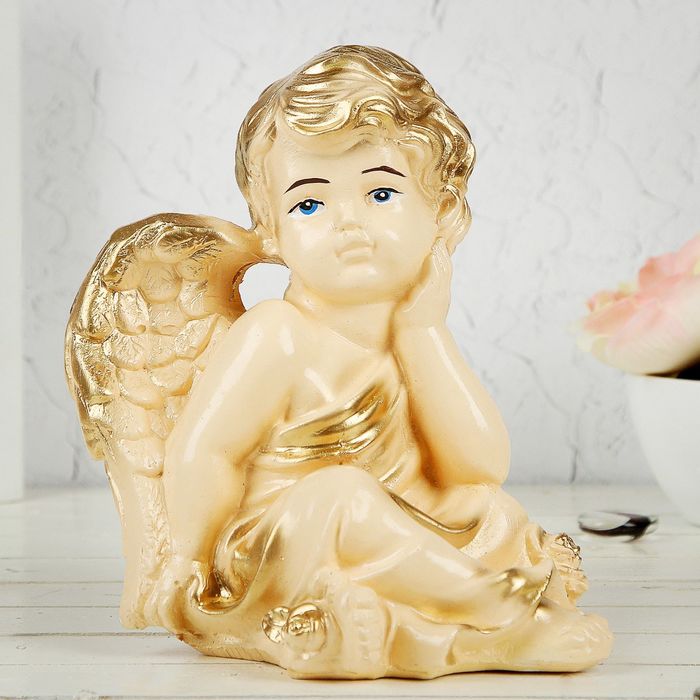 Статуэтка "Ангел с розой" бежевый/золото