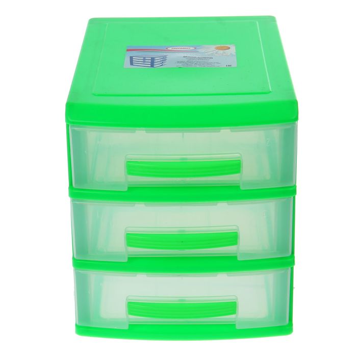 Мини комод 3 секции, цвет яркий салатовый/прозрачный