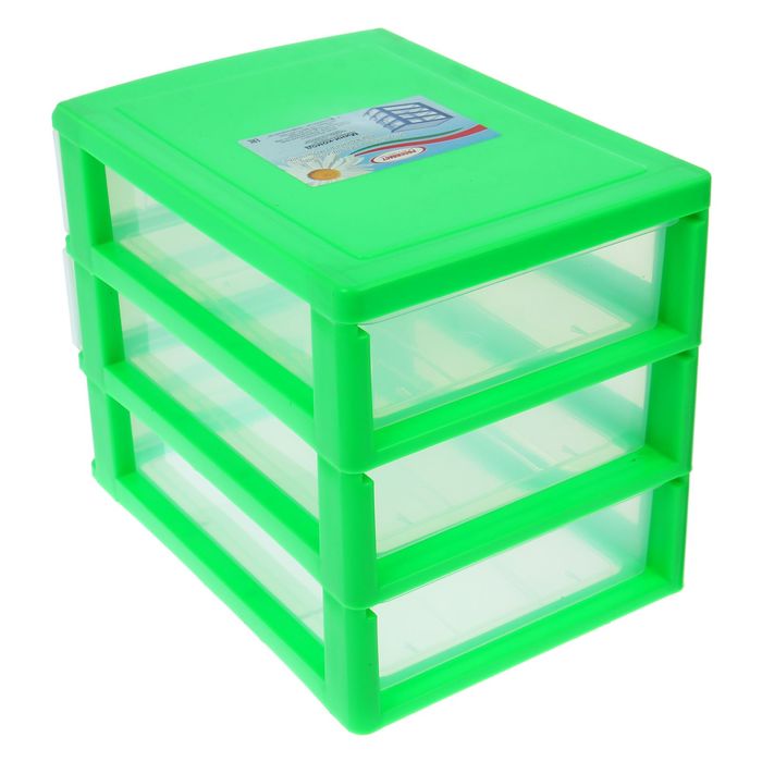 Мини комод 3 секции, цвет яркий салатовый/прозрачный