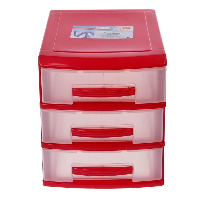 Мини-комод, 3 секции, цвет «красный перламутр» / прозрачный