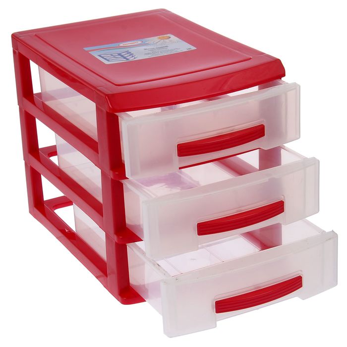 Мини-комод, 3 секции, цвет «красный перламутр» / прозрачный