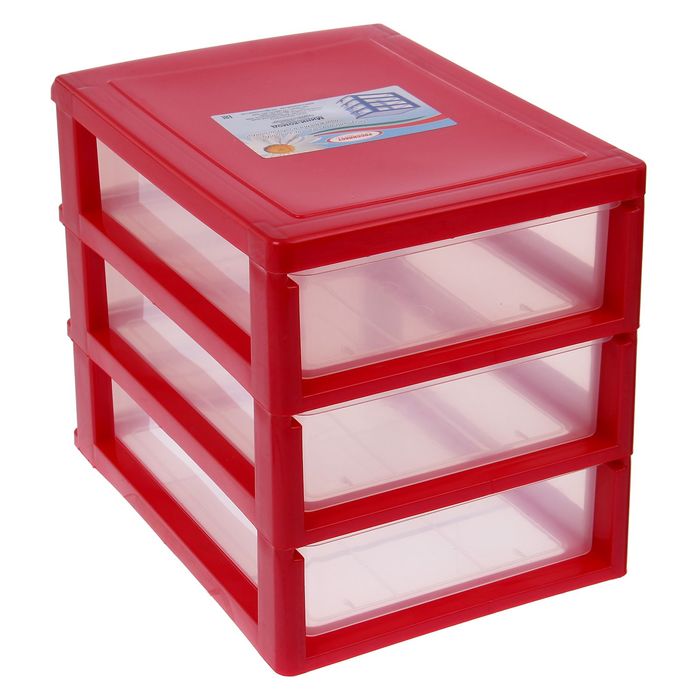 Мини-комод, 3 секции, цвет «красный перламутр» / прозрачный