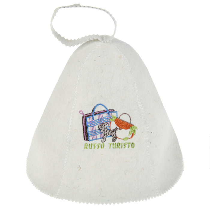 Банный колпак с вышивкой «RUSSO TURISTO», войлок, белый, стандарт