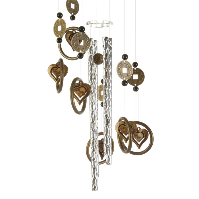 Музыка ветра пластик "Сердце в круге" 4 трубки 7 фигурок 70 см