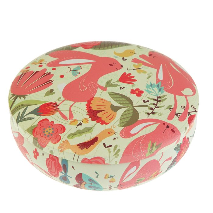 Шкатулка металл круглая "Зайчата" 6х17х17 см