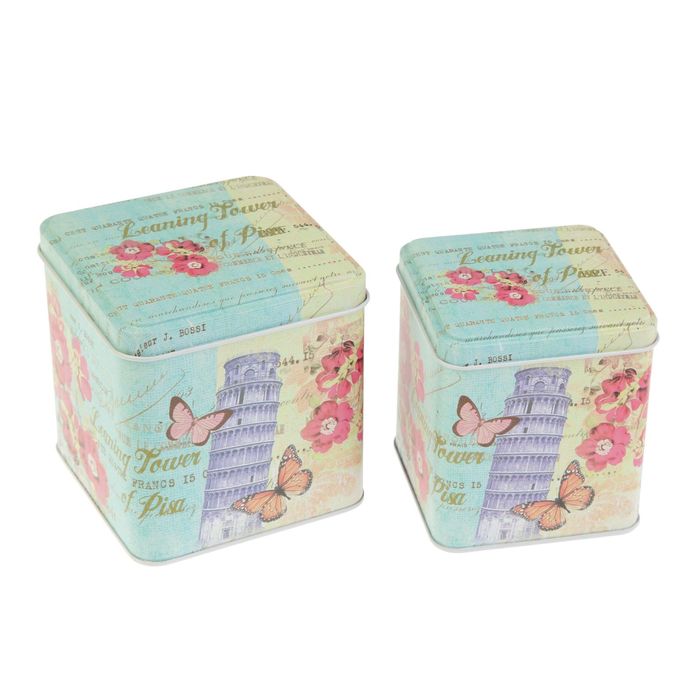 Шкатулка металл "Пизанская башня" набор 2 шт 11х10,5х10,5 10х9х9 см