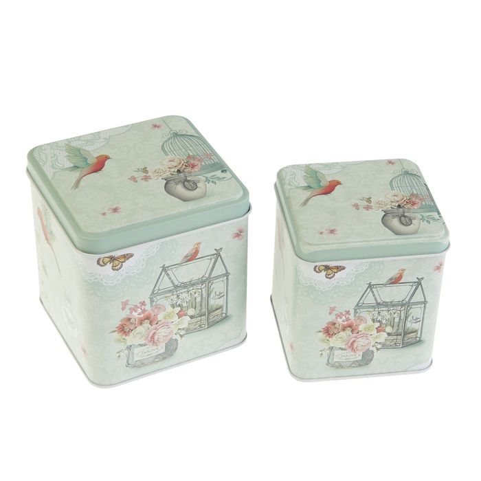 Шкатулка металл "Пионы. Винтаж" набор 2 шт 11х10,5х10,5 10х9х9 см