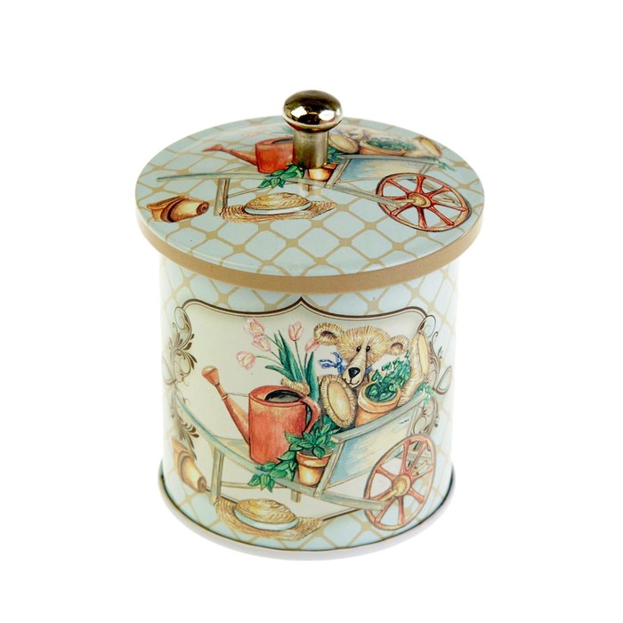 Шкатулка металл "Мишка в тачке" 9х7х7 см