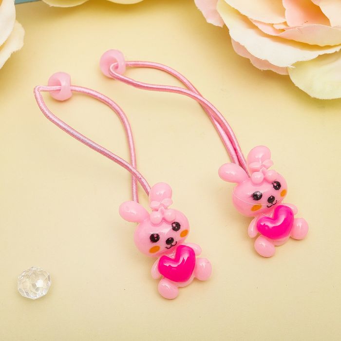 Резинка для волос "Зверята"  (цена за пару) зайка с сердцем