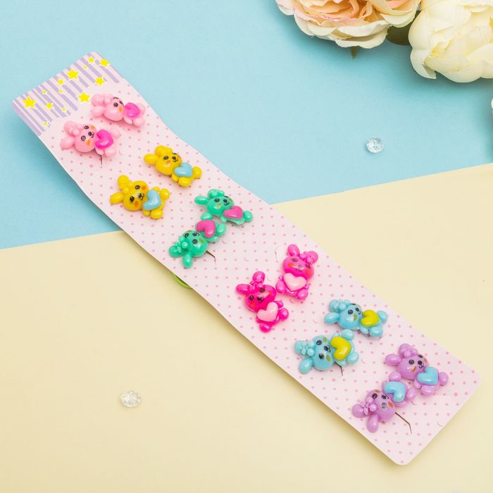 Резинка для волос "Зверята" (цена за пару) зайка с сердцем