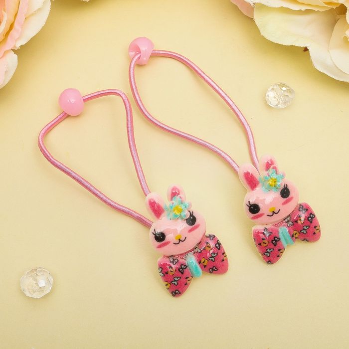 Резинка для волос "Зверята рисунок" (цена за пару) зайка бантик