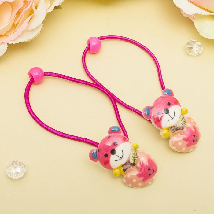 Резинка для волос "Зверята рисунок" (цена за пару) мишка яблочко