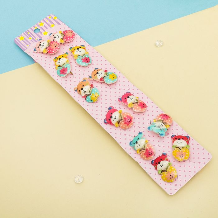 Резинка для волос "Зверята рисунок" (цена за пару) мишка яблочко