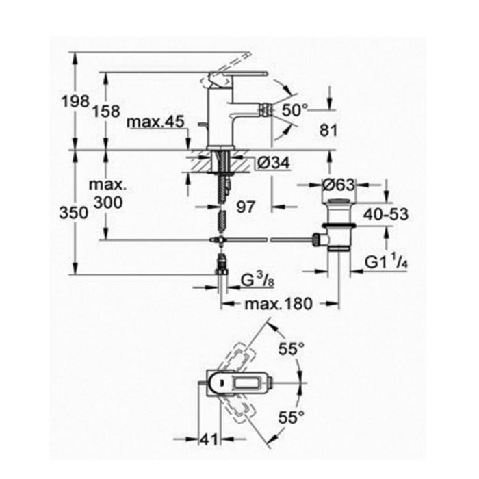 Смеситель для биде GROHE Quadra, однорычажный