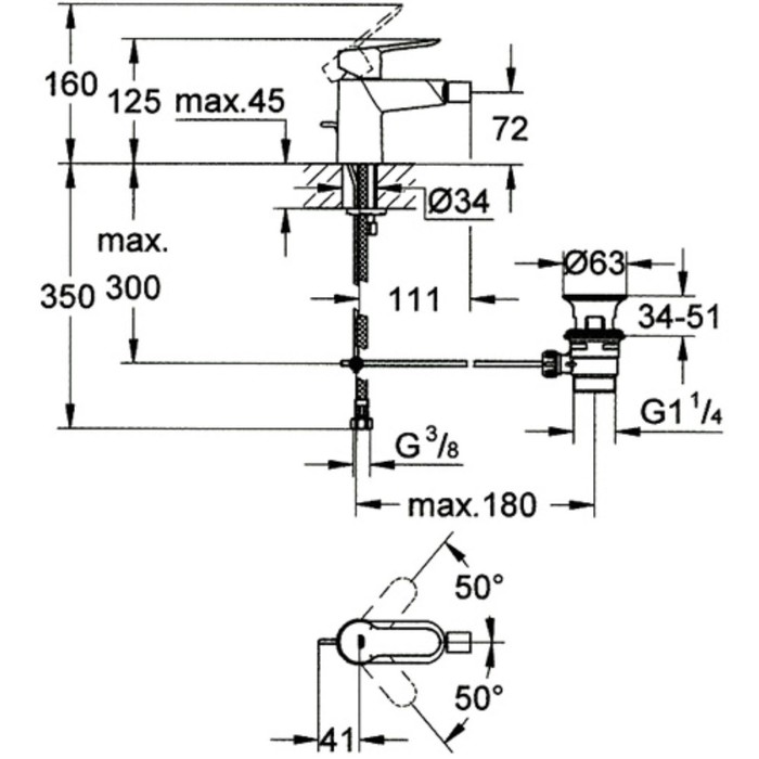 Смеситель для биде GROHE BauEdge, с цепочкой