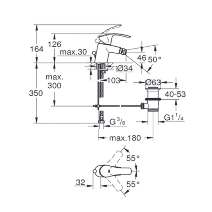 Смеситель для биде GROHE Eurosmart 2015 со сливным гарнитуром