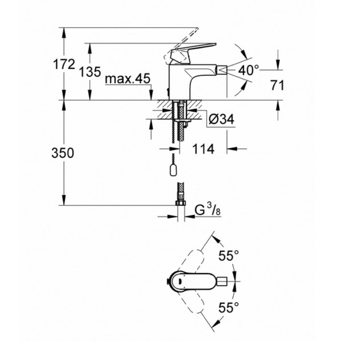 

Смеситель для биде GROHE Eurosmart Cosmopolitan, цепочка