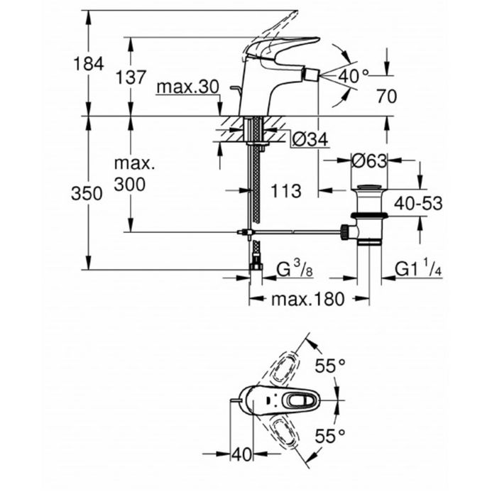 Смеситель для биде GROHE Eurostyle 2015, сливной гарнитур