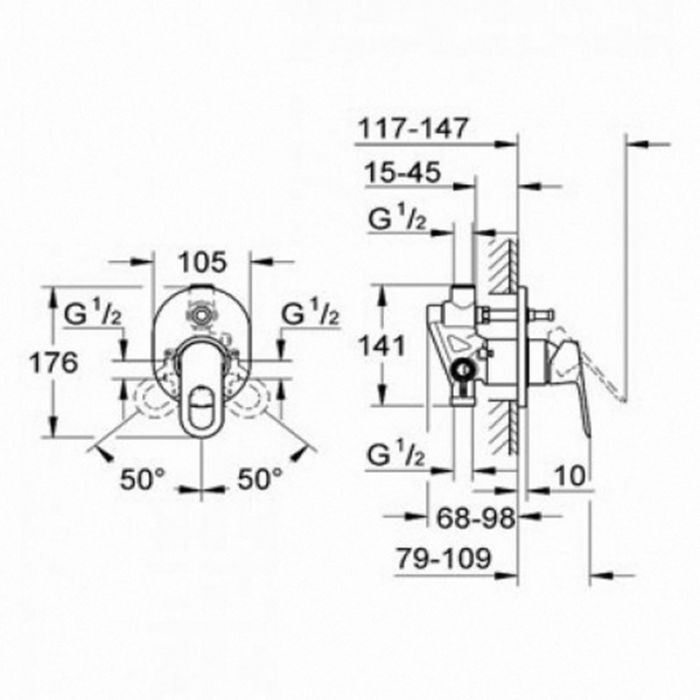 Смеситель для ванны GROHE BauClassic, скрытый монтаж