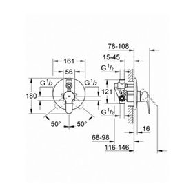 

Смеситель для ванны GROHE BauEdge, со встраиваемым механизмом