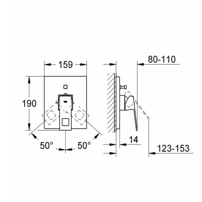 Смеситель для ванны GROHE Eurocube, комплект верхней монтажной части для 35501