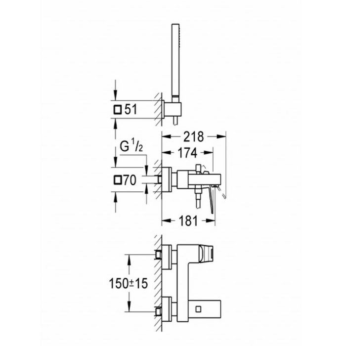 Смеситель для ванны GROHE Eurocube, настенный монтаж