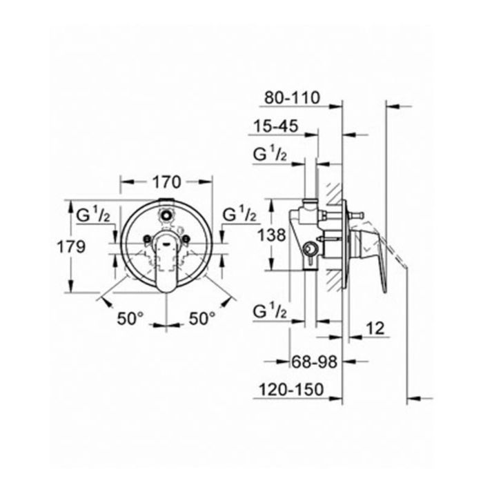 Смеситель для ванны GROHE Eurosmart Cosmopolitan, встраиваемый, включает встроенный механизм 27445