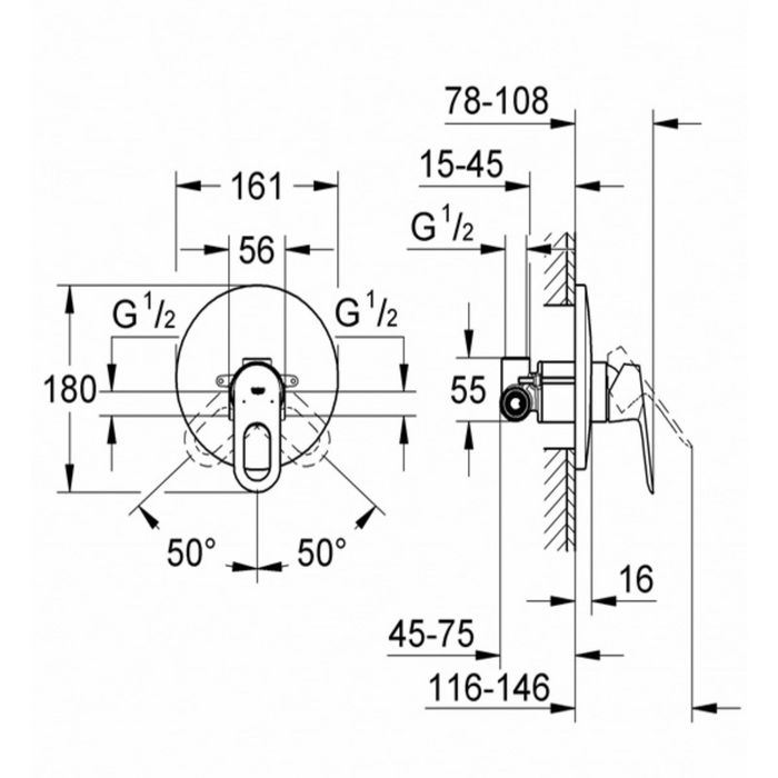 Смеситель для душа GROHE BauLoop, со встроенным механизмом