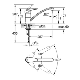 

Смеситель для мойки GROHE Eurodisc, низкий излив