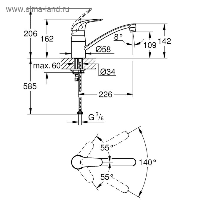 

Смеситель для мойки GROHE Euroeco